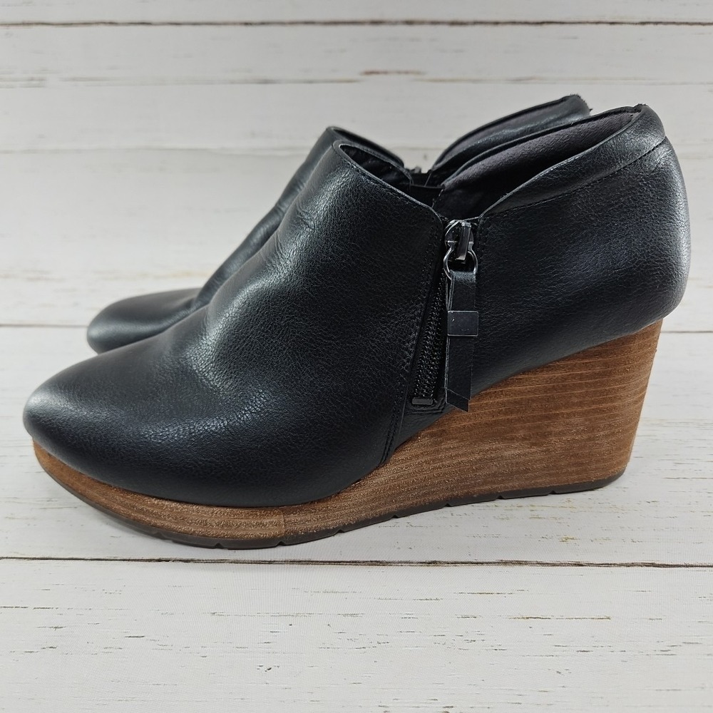 Dr Scholls Boots Womens 9.5 M Work It Side Zip Wedge Bootie Black Faux Leather